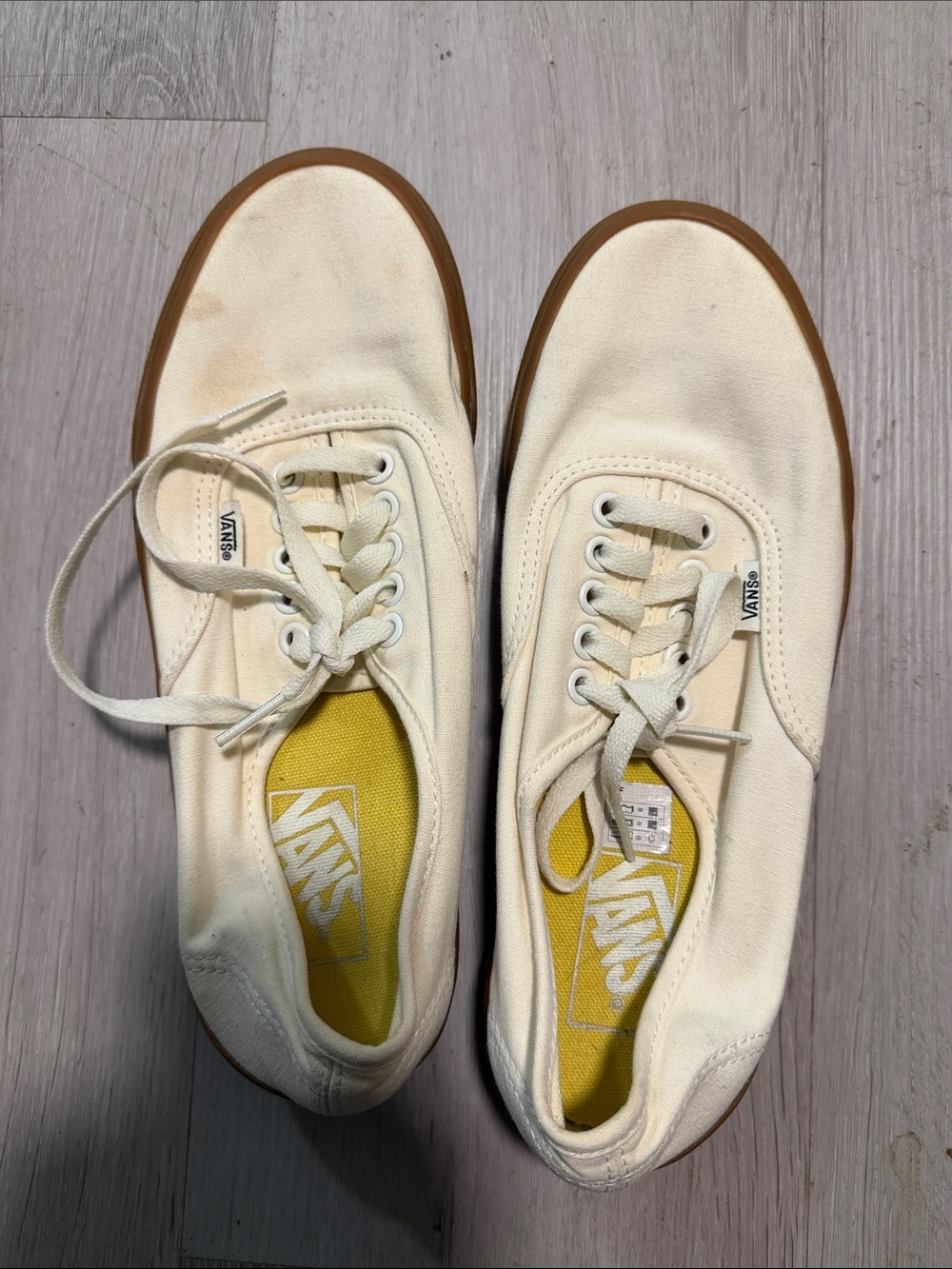Vans Low-Top Canvas Sneakers in Cream with Brown Gum Sole